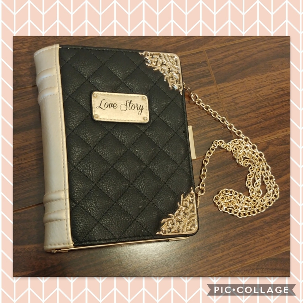 Aldo Black and Gold Love Story Book Clutch Purse